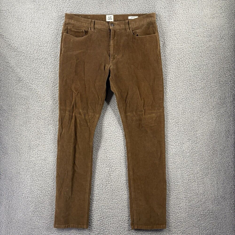 Flint And Tinder Pants Mens 36x34 Brown Corduroy Slim Fit 5 Pocket Casual